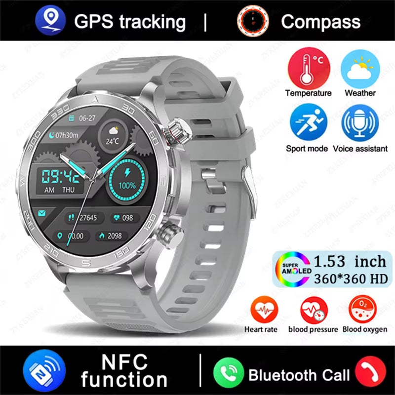 2026 New GPS Smart Watch Men AMOLED Screen Always Show Time Heart Rate IP68 Waterproof Bluetooth Call Sports Fitness Smart Watch