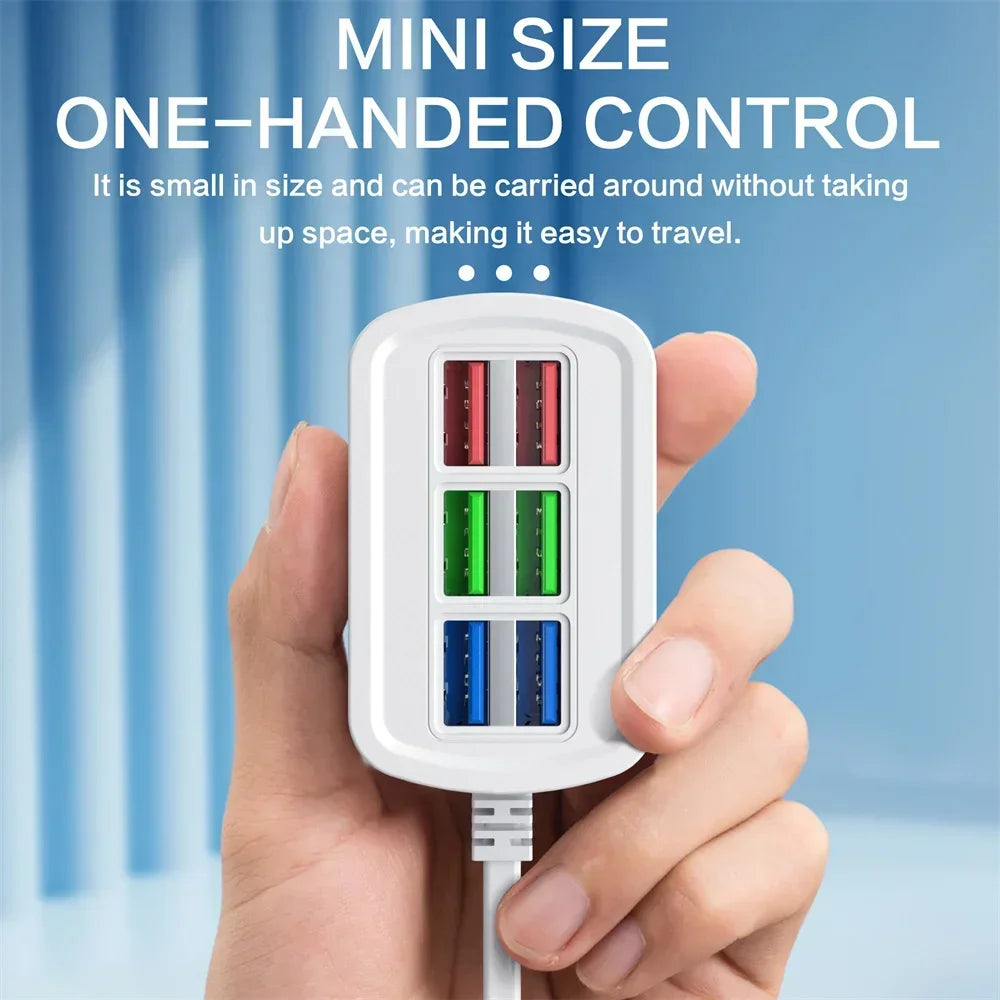 6 Ports Power Strip Multi USB Phone Charger Universal Adapter Fast Quick Charging Head Socket Wall Charger Socket HUB Splitter