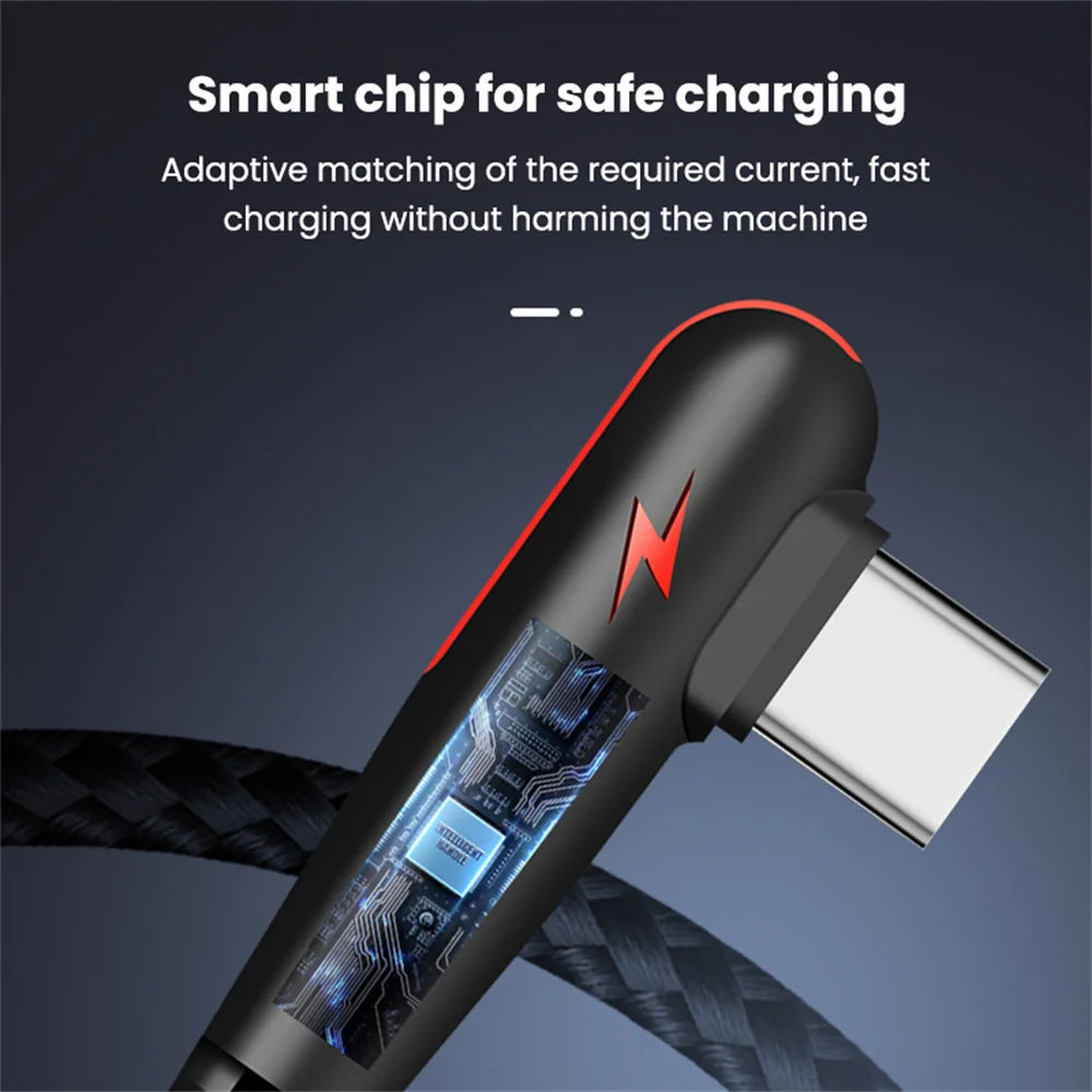 90 Degree Elbow USB Type C Cable 120W Fast Charging Phone Charger Data Cord For Samsung Xiaomi Huawei Quick Charge USB C Cable